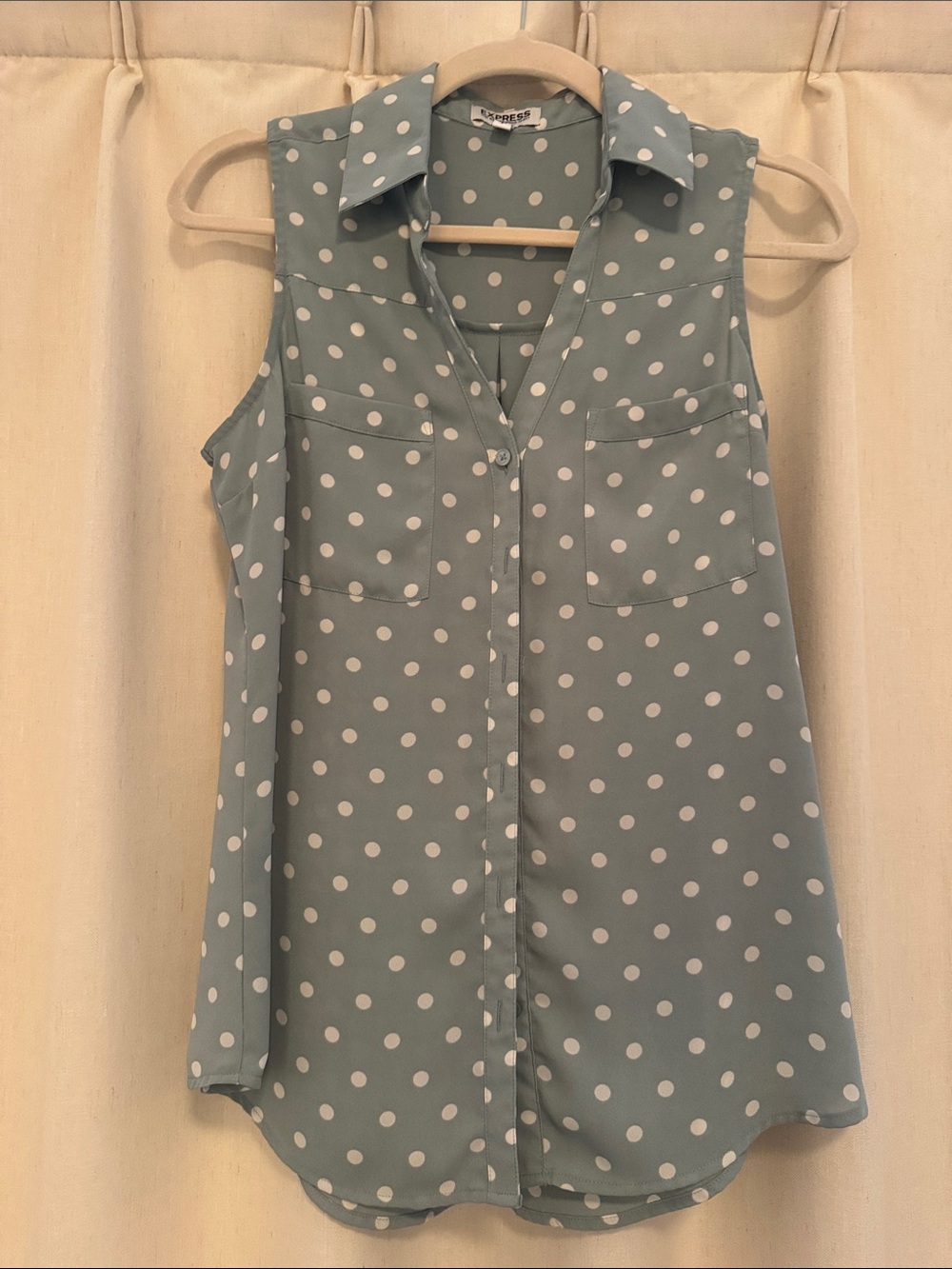 Express Light Blue & White Polka Dot Sleeveless Button-Down Shirt
